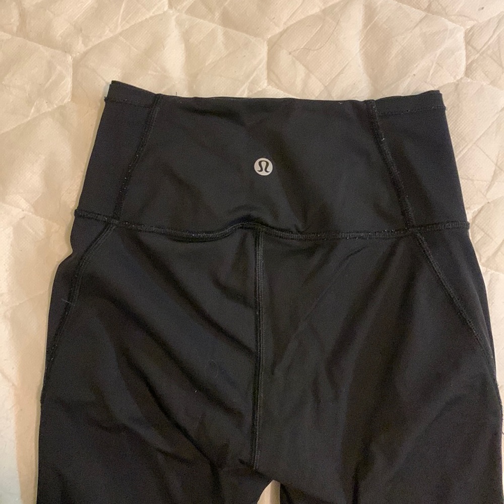 Black lulu leggings full length petite with mesh sides